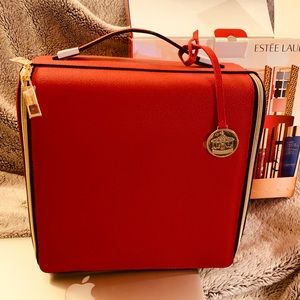 Red makeup case/ train travel case, Estée Lauder
